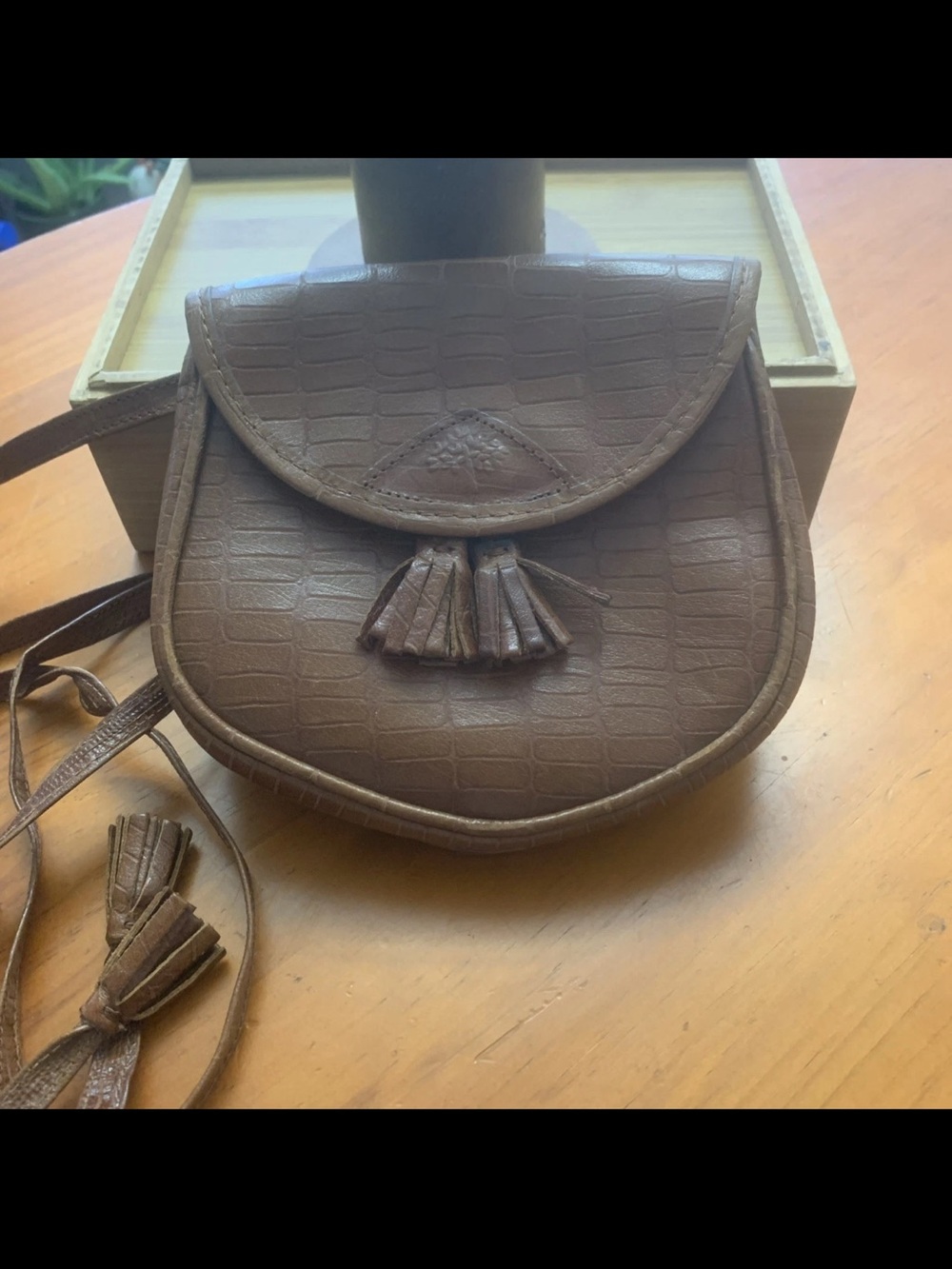 Mulberry Brown Croc-Embossed Leather Crossbody with Tassels
